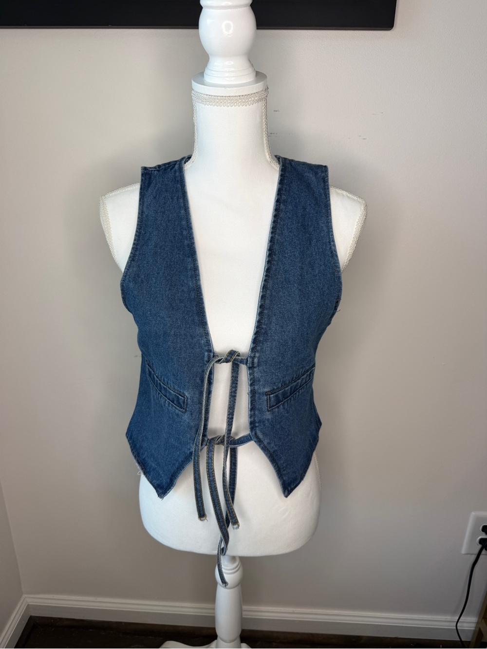 Denim Tie-Front Vest - Blue
